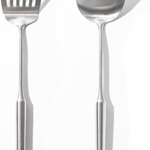 18/10 Stainless Steel Spatula Set - 15" Metal Spatulas for Kitchen Use, 1 Slotted Spatula + 1 Solid Turner, Heat Resistant Metal Cooking Utensils, Dishwasher Safe, Silver