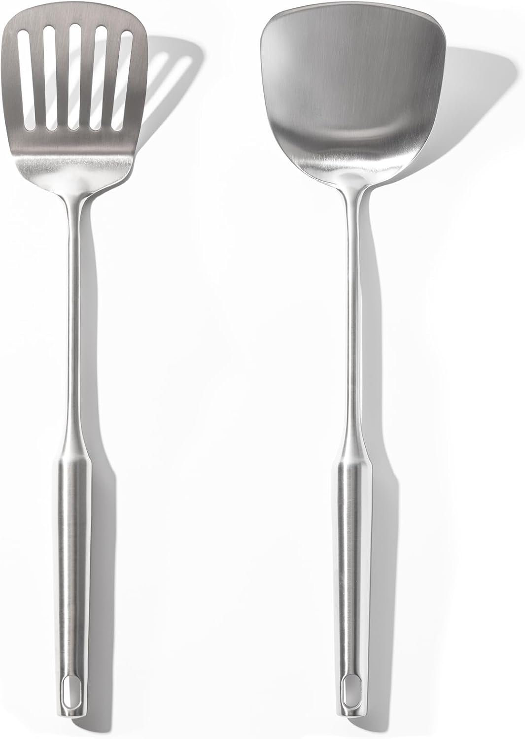 18/10 Stainless Steel Spatula Set - 15" Metal Spatulas for Kitchen Use, 1 Slotted Spatula + 1 Solid Turner, Heat Resistant Metal Cooking Utensils, Dishwasher Safe, Silver