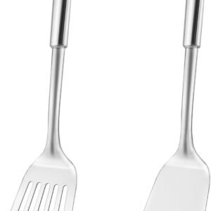 14.5-in Stainless Steel Spatula Set, 18/0 SS Heavy Duty Turner & Slotted Spatula for Kitchen Use, Cast Iron Grilling Frying, Pack of 2