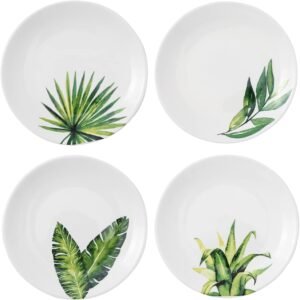 Set of 4 porcelain dessert plates (6-inch)—suitable for sandwiches, salads, pasta, and more; microwave and dishwasher safe.