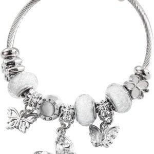 Silver Women Bracelets - Adjustable Charm Bracelets for Women Birthday Gifts Favors Titanium Steel Bracelet Bundle Jewelry Kit