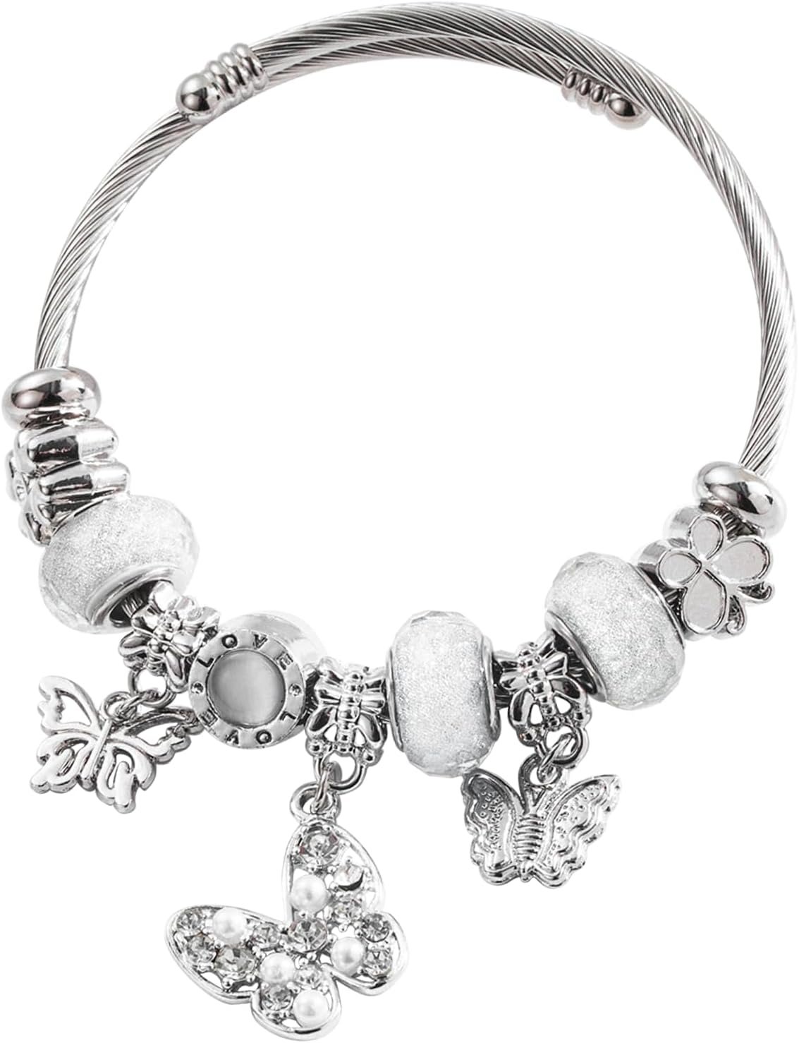 Silver Women Bracelets - Adjustable Charm Bracelets for Women Birthday Gifts Favors Titanium Steel Bracelet Bundle Jewelry Kit