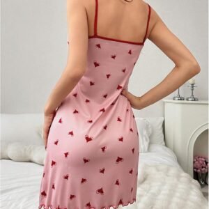 Cute Heart Print Spaghetti Straps Sexy Color-Blocked Lace
