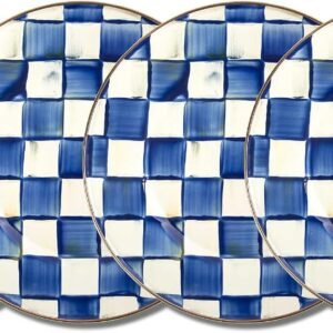 Blue and White Checkered Enamel Dinner Plates, 10-inch, Set of 4