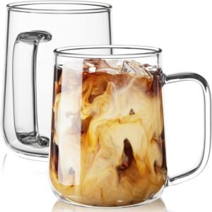 Large Glass Coffee Mugs, 20 oz Glass Mugs (Set of 2), Clear Borosilicate Glass Cups with Handles