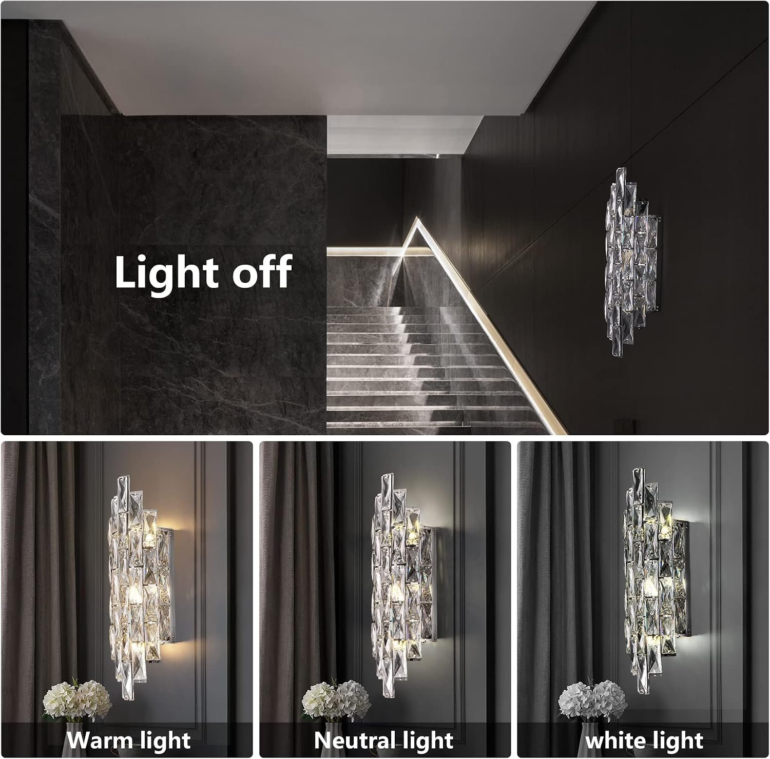 Modern Chrome-Plated Crystal Wall Lamp, Luxury Indoor Lighting - Image 2
