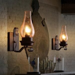 Two-Piece Country Farmhouse Wall Lamp, Industrial Style Glass