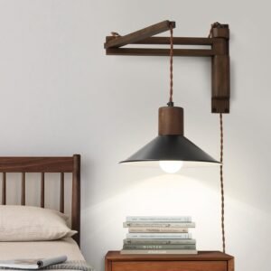 Wooden Plug-in Rotating Lamp Arm Wall Lamp, Dimmable Switch