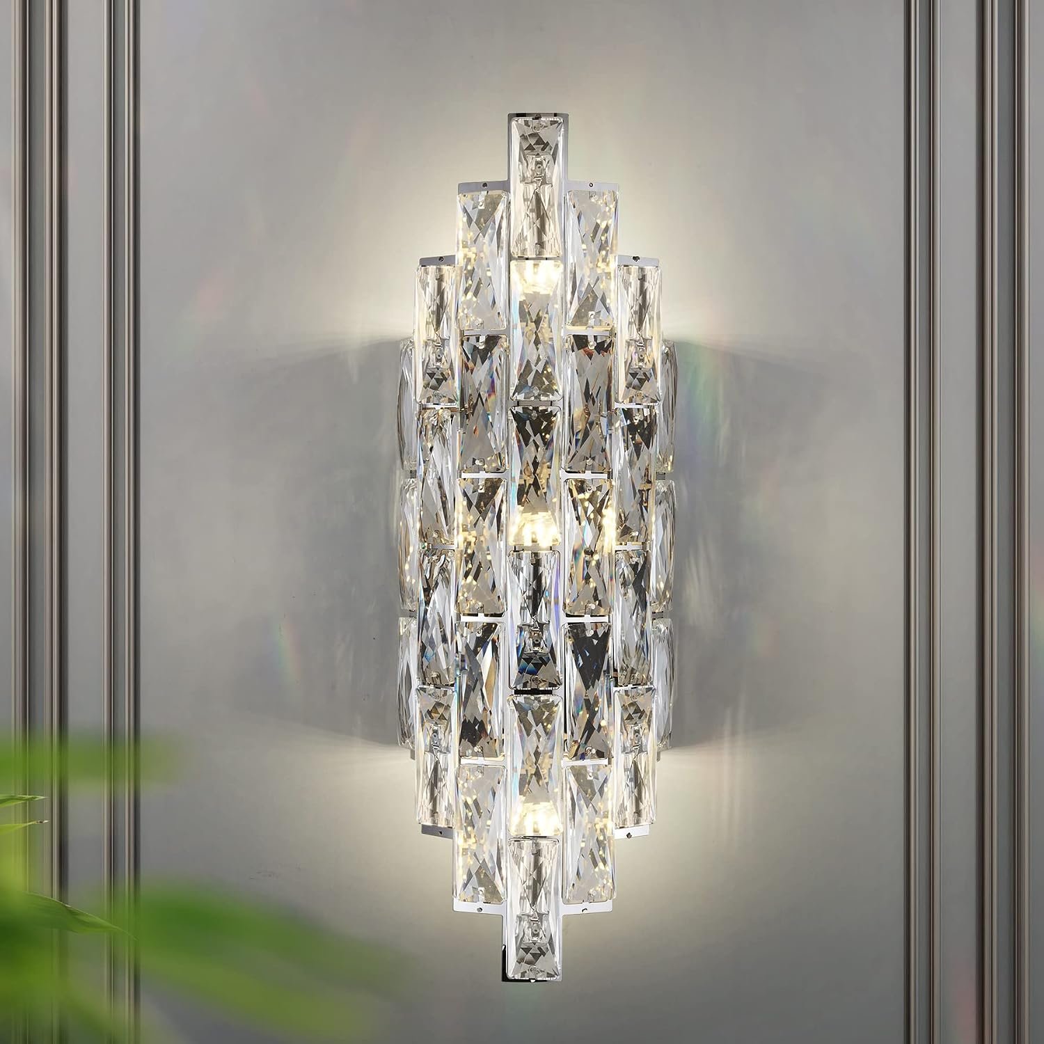 Modern Chrome-Plated Crystal Wall Lamp, Luxury Indoor Lighting