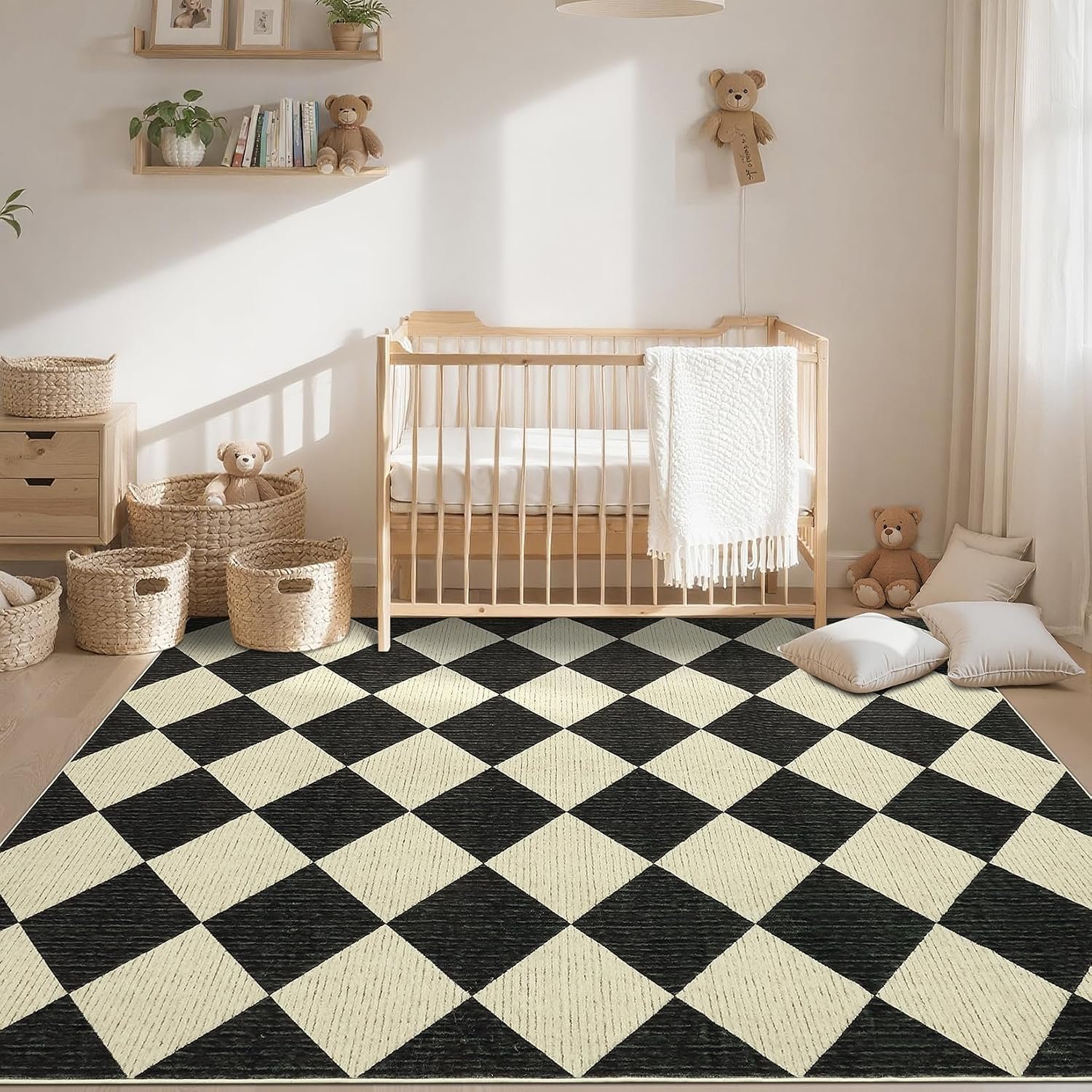 Modern Checkered Large Area Rug (6x9 ft): Geometric farmhouse style, washable; suitable for living rooms and bedrooms; soft, low-pile, non-slip diamond/checkered print rug ideal for kids' rooms and classrooms - Image 2
