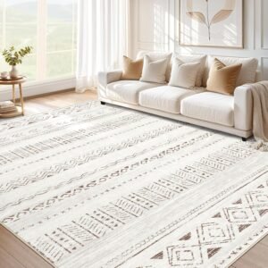 Living room area rug (5x7 ft): Washable, non-slip, soft low-pile; Bohemian/farmhouse style; suitable for bedrooms and dining rooms