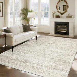 Washable Large Area Rug (8x10 ft) for Living Room: Ultra-soft faux wool vintage-style rug suitable for bedrooms and dining rooms; non-slip, non-shedding, low-pile vintage print rug ideal for home office decor