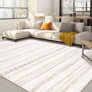 Bohemian-style washable area rug (5x7 ft): Neutral tones, farmhouse style, soft and stain-resistant; suitable for bedrooms, nurseries, playrooms, offices, dining rooms, and home decor