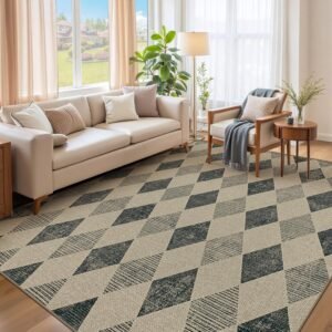 Checkered Jute-Style Rug (6x9 ft): Washable woven rug; non-slip and non-shedding; suitable for indoor and outdoor use (living room, bedroom, dining room, farmhouse, patio)