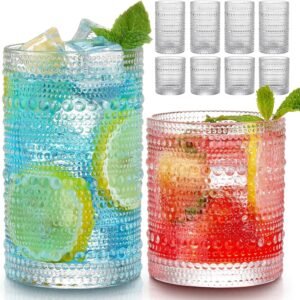 Vintage-style drinking glass set (set of 8); suitable for beer, juice, and various other beverages.